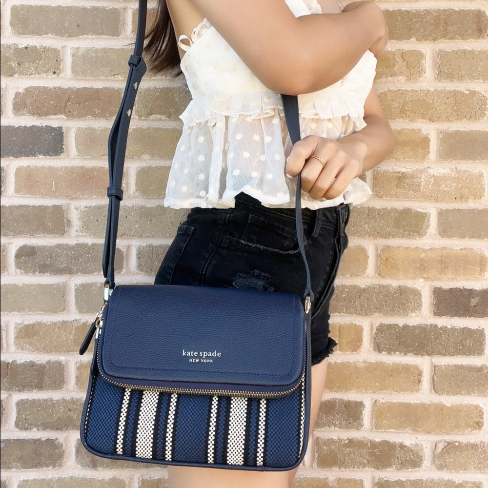 Kate Spade Run Around Stripe Large Flap Crossbody - Picture 1 of 6